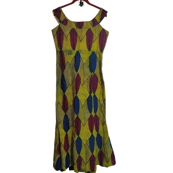 Handmade dress bright multi-color sleeveless maxi dress medium to large - Picture 3 of 7